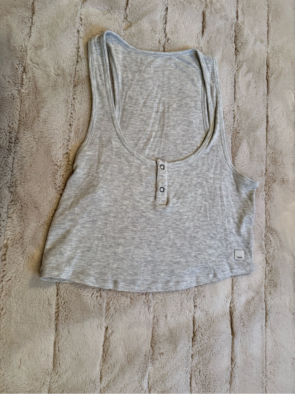 Vuori Cove Crop Tank, Light Heather Grey, Size Small